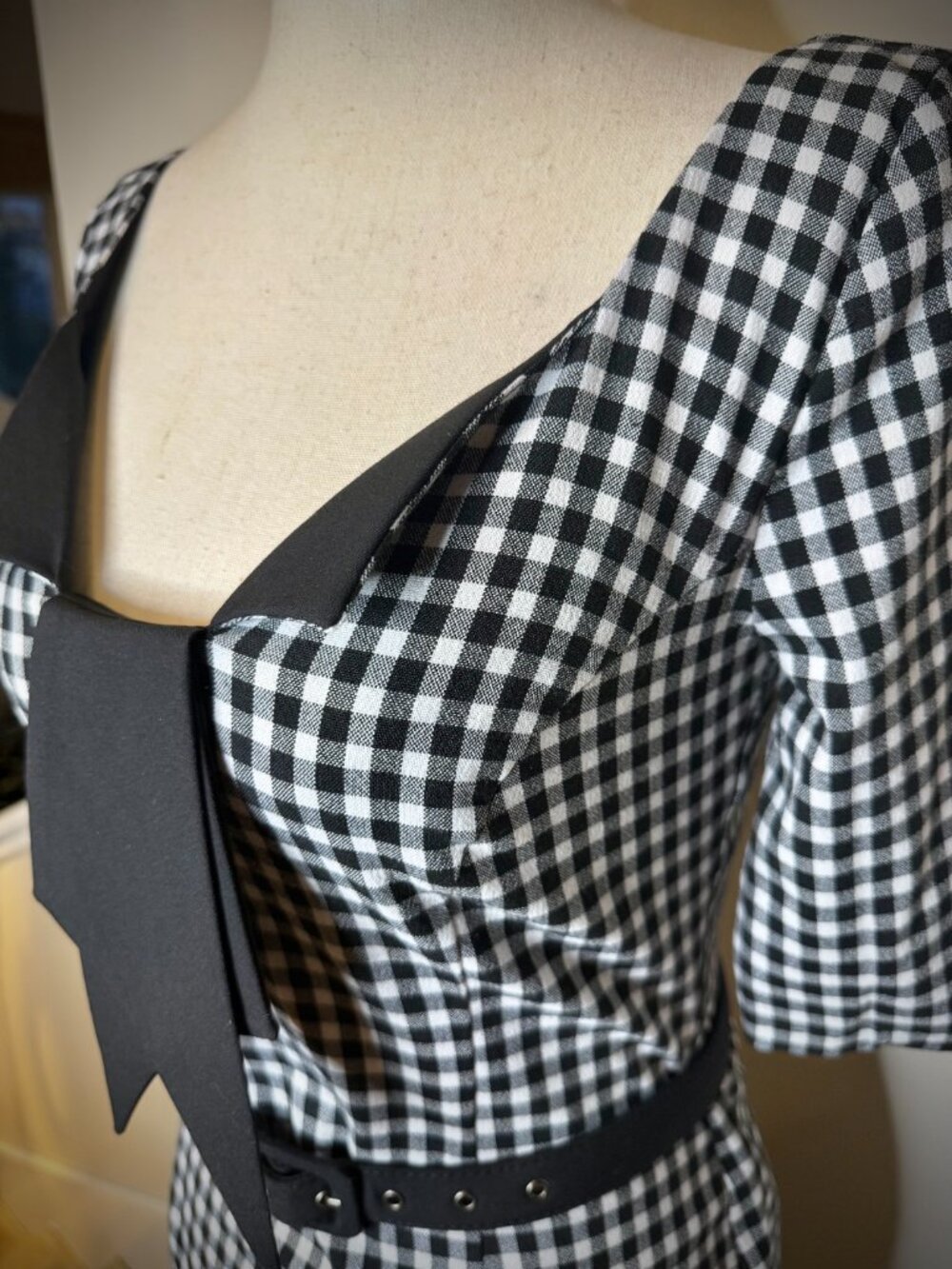 Glamour Bunny Black & White Gingham Pencil Wiggle Pinup Bodycon Midi Dress XS - Picture 5 of 12